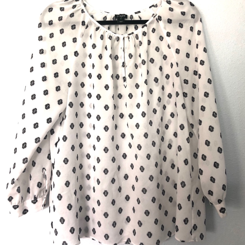 J Crew Pretty Sheer One Button Blouse (Off-White and Black)